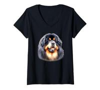 Femme Portrait de Chien Dogue tibétain T-Shirt avec Col en V