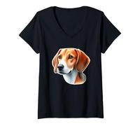 Femme Portrait de Chien Foxhound Anglais T-Shirt avec Col en V