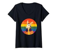 Femme Portrait de fierté de Lapin Arc-en-Ciel rétro LGBT T-Shirt avec Col en V