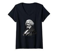Femme Portrait de Frederick Douglass avec Signature T-Shirt avec Col en V