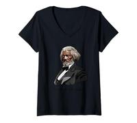 Femme Portrait de Frederick Douglass avec Signature T-Shirt avec Col en V