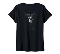 Femme Portrait de Jésus-Christ souffrant avec Couronne d'épines T-Shirt avec Col en V
