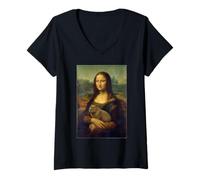 Femme Portrait de Mona Lisa Capybara Art drôle de la Renaissance T-Shirt avec Col en V