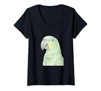 Femme Portrait de Perroquet Aquarelle amazonienne à Ailes Orange T-Shirt avec Col en V