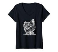 Femme Portrait de Poulet Cochin - Oiseau de Ferme Duveteux Vintage T-Shirt avec Col en V