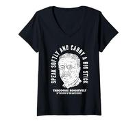 Femme Portrait de Teddy Roosevelt Bick Stick Foreign Policy Vintage T-Shirt avec Col en V