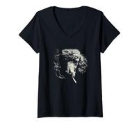 Femme Portrait de Visage Abstrait Minimaliste de Profil de Fumeur T-Shirt avec Col en V