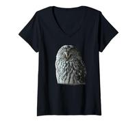Femme Portrait d'hiver de Hibou de la forêt silencieuse T-Shirt avec Col en V
