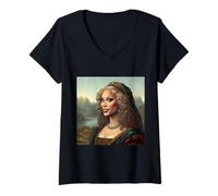 Femme Portrait Drag Queen inspiré de Mona Lisa avec Style Glamour T-Shirt avec Col en V