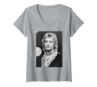 Femme Portrait du chanteur et artiste solo de Rod Stewart fait face à un portrait en 1980 T-Shirt avec Col en V