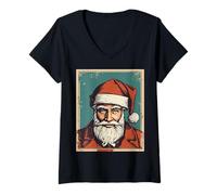 Femme Portrait du Père Noël Pulp Culture Art T-Shirt avec Col en V