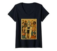 Femme Portrait Groupe Science Amicale T-Shirt avec Col en V
