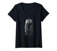 Femme Portrait majestueux de la Faune de babouin Singe T-Shirt avec Col en V