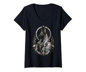 Femme Portrait mythologique de la divinité Anu e l'Égypte Antique T-Shirt avec Col en V