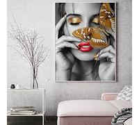Femme Portrait Papillon Peinture Murale Affiche Impression Toile Art Photo Salon Décoration de La Maison Oeuvre 55x80cm (22x31in) Sans Cadre