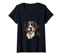Femme Portrait réaliste de bouvier bernois T-Shirt avec Col en V