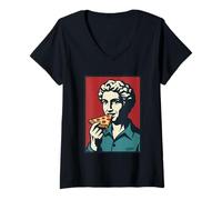 Femme Portrait rétro Pizza Humour People and Watching Pop Art T-Shirt avec Col en V
