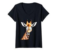 Femme Portrait stylisé d’Une Girafe sur Fond Blanc T-Shirt avec Col en V