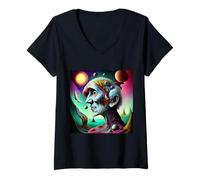 Femme Portrait surréaliste dans l'espace T-Shirt avec Col en V