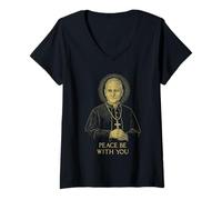 Femme Portrait vintage du pape Lion XIV Halo Croix Peace Be With You T-Shirt avec Col en V