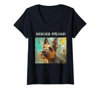 Femme Portraits colorés de Chiens français - Berger Picard T-Shirt avec Col en V