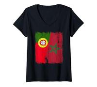 Femme Portugal Maroc Demi Drapeau Portugais Patrimoine marocain T-Shirt avec Col en V