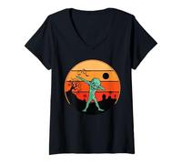 Femme Pose Amusante de Danse Dabbing Alien pour Halloween T-Shirt avec Col en V