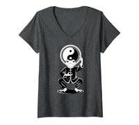 Femme Pose de Grenouille de Tai Chi avec Yin Yang Arts Martiaux Zen T-Shirt avec Col en V
