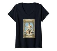 Femme Poséidon, Dieu Grec Seigneur de la mer Tarot Art T-Shirt avec Col en V