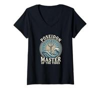 Femme Poséidon Master of The Tides Mythology Ocean Design T-Shirt avec Col en V