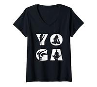 Femme Poses de Yoga Asanas Spiritualité Zen Namaste Méditation T-Shirt avec Col en V