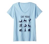 Femme Poses de Yoga pour Chat T-Shirt avec Col en V