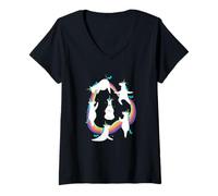 Femme Poses et asanas Mignons de Yoga de Licorne T-Shirt avec Col en V