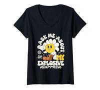 Femme Posez-Moi des Questions sur ma diarrhée Explosive, Blague Sarcastique et mème Humoristique T-Shirt avec Col en V