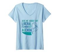 Femme Posez-Moi des Questions sur Mon Programme féministe libéral Féminisme Féminin T-Shirt avec Col en V