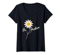 Femme Positive Floral Daisy Flower, Inspirational, Be Positive T-Shirt avec Col en V