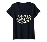 Femme Positive Floral Daisy Flower, Inspirational, Have a Nice Day T-Shirt avec Col en V