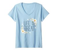 Femme Positive Floral Daisy Flower, Inspirational, Life is Great T-Shirt avec Col en V