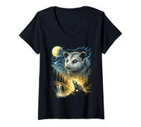 Femme Possum Howling to The Moon Meme Opossum Funny 90's Possum T-Shirt avec Col en V
