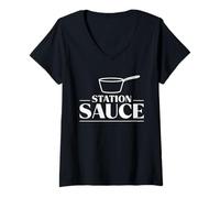 Femme Poste à Sauce Brigade Chef Culinary Station T-Shirt avec Col en V
