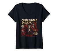 Femme Poster du Film Dead Pirate Curse Vintage Halloween T-Shirt avec Col en V
