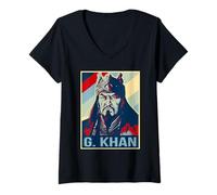 Femme Poster Gengis Khan Empereur Mongol T-Shirt avec Col en V