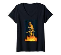 Femme Poster Graphique AC/DC Music Band Bonfire T-Shirt avec Col en V