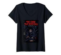 Femme Poster Humoristique de Programmeur Informatique The Code That Never Ends T-Shirt avec Col en V