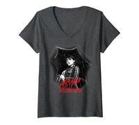 Femme Poster Lady Gaga x Mercredi T-Shirt avec Col en V, Chiné Foncé, M