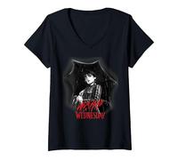 Femme Poster Lady Gaga x Mercredi T-Shirt avec Col en V, Noir, XXL