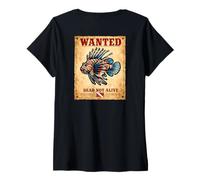 Femme Poster Lionfish Wanted Dead Not Alive pour la plongée sous-Marine Amusante T-Shirt avec Col en V