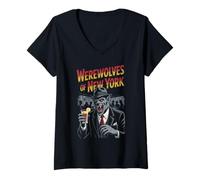 Femme Poster rétro Loup-Garou de New York pour Halloween T-Shirt avec Col en V