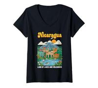 Femme Poster rétro Nicaragua Land of Lakes and Volcanoes T-Shirt avec Col en V