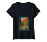 Femme Poster rétro vintage The Narrows Utah UT Zion T-Shirt avec Col en V